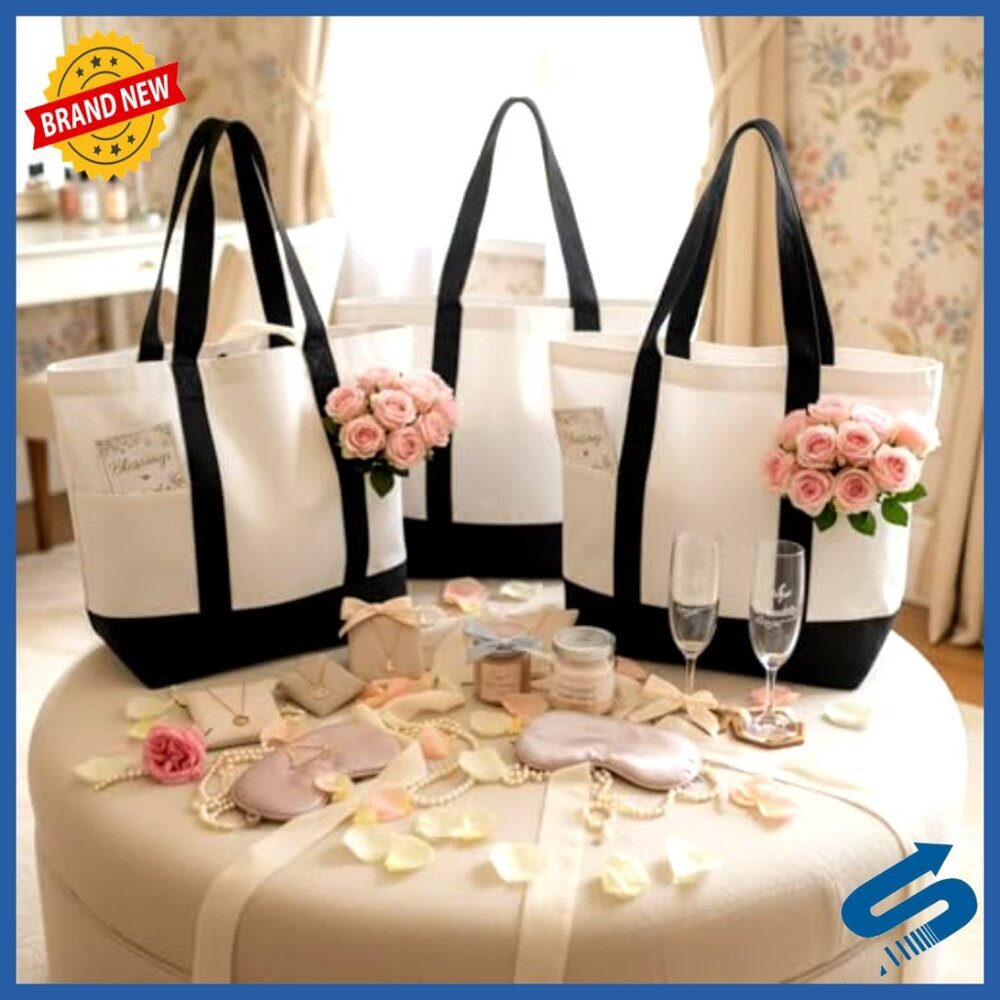Canvas Tote Bag with Zipper and Pockets Reusable Grocery Shopping DIY - Picture 2 of 7